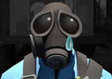 a person wearing a gas mask with a tear running down their face