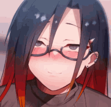 a close up of a anime girl wearing glasses and earrings