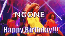 a woman is dancing on a stage with the words `` ngone happy birthday !!! ''