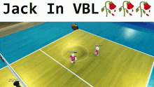 a volleyball game is being played with the words jack in vbl above it