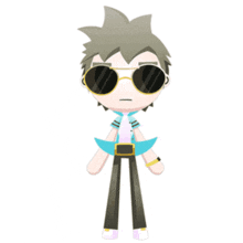 a cartoon character with gray hair and a blue shirt