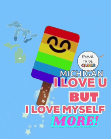 a rainbow colored popsicle with a smiley face is flying through the air