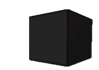 a black cube with a red face and the word hi on it