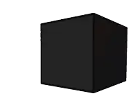 a black cube with a red face and the word hi on it