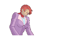 a cartoon drawing of a woman in a purple jacket and scarf