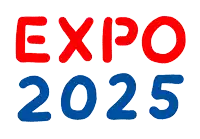 the word expo that is in blue and red