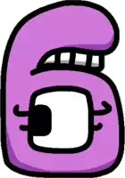 a cartoon drawing of the number six with a big mouth .
