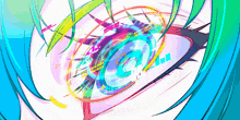 a colorful drawing of a person 's eye with a swirl in the middle