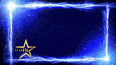 a blue background with a gold star and the word starfm