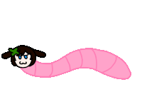a cartoon worm with a girl 's head on it