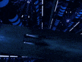 a computer generated image of a spaceship flying through a tunnel of blue lights