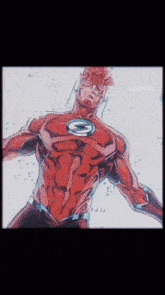 a drawing of a man in a red superhero costume with the letter s on his chest