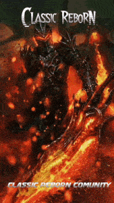 a poster for classic reborn shows a knight with a sword in his hand