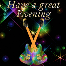 a greeting card that says have a great evening with two guitars on it