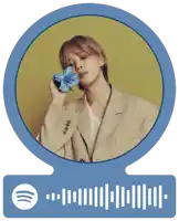 a spotify sticker with a picture of a man holding a flower in his hand