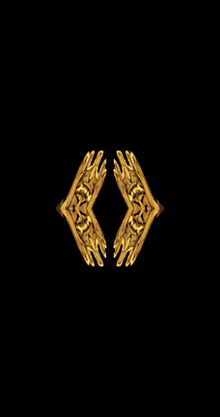a black background with a gold ring with an x on it