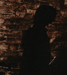 a man standing in front of a brick wall