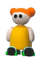a cartoon character wearing a yellow top and orange hair
