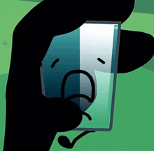 a cartoon character is holding a glass with a sad face