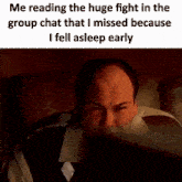 a meme of a man reading a group chat that he missed because he fell asleep early