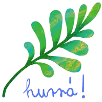 a green and blue leaf with the word huma written below it