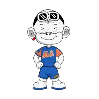 a cartoon character is wearing a mets jersey