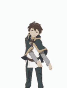a cartoon character is standing in front of a white background with his arms outstretched .