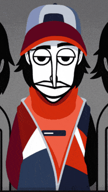 a cartoon drawing of a man wearing a baseball cap and a jacket