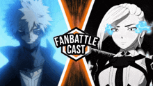 a poster for a fan battle cast shows two anime characters
