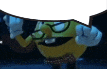 a cartoon character with glasses and a mustache has a white speech bubble above his head
