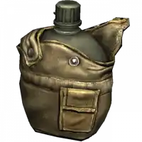 a cartoon drawing of a military canteen with a pocket on the front