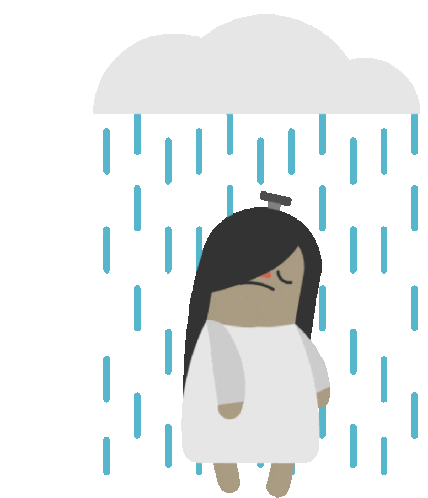 Gloomy Kuntilanak Under A Rain Cloud Sticker - Sad Raining Rain Stickers