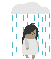 Gloomy Kuntilanak Under A Rain Cloud Sticker - Sad Raining Rain Stickers