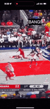 a basketball game is being played on a cell phone with a crowd watching .