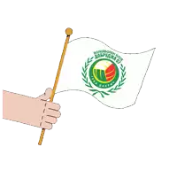 a hand is holding a small flag that says volleyball club