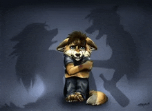 a furry fox with a shadow of a wolf behind it