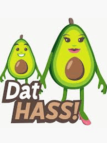 a couple of avocados standing next to each other with arms and legs and holding hands .
