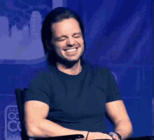 Sebastian Stan Laughing GIF - Sebastian Stan Laughing Nodding Head GIFs