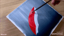 a painting of a red and white umbrella is made in animoto