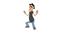 a cartoon of a man wearing a hat and sunglasses dancing