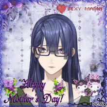 a happy mother 's day greeting card with a woman wearing glasses