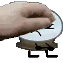 a pixel art of a hand pressing a button with a face on it .