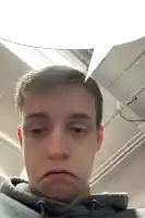 a man with a speech bubble above his head making a sad face