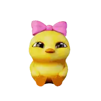 a cartoon chicken with a pink bow on its head