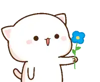 a cute cartoon cat is holding a blue flower