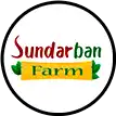 the logo for sundarban farm is a circle with a green leaf in the middle .