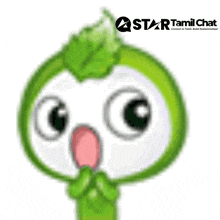 a green and white cartoon character with a star tamil chat logo