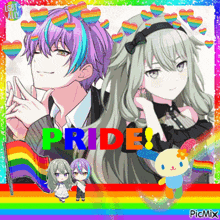 a picture of a boy and a girl with the word pride written in the middle