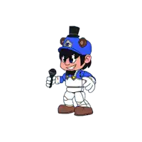 a cartoon character wearing a top hat is holding a microphone .