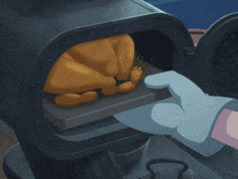 a cartoon illustration of a turkey being cooked in a oven
